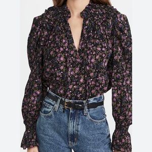 Free People Meant to Be Puff Sleeve Deep V Blouse